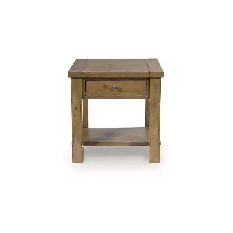 Table d'appoint rectangulaire avec tiroir et étagère inférieure, finition marron moyen