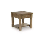 Table d'appoint rectangulaire avec tiroir et étagère inférieure, finition marron moyen
