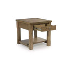 Table d'appoint rectangulaire avec tiroir et étagère inférieure, finition marron moyen