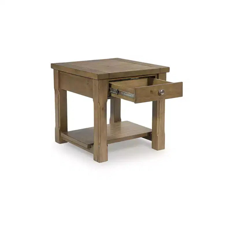 Table d'appoint rectangulaire avec tiroir et étagère inférieure, finition marron moyen