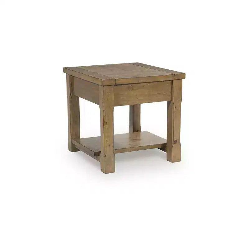Table d'appoint rectangulaire avec tiroir et étagère inférieure, finition marron moyen
