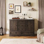 Buffet de Ferme, Bahut de Rangement avec 5 Tiroirs, 2 Portes, Meuble Bar en Bois, Table Buffet pour Salle à Manger et Salon