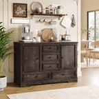 Buffet de Ferme, Bahut de Rangement avec 5 Tiroirs, 2 Portes, Meuble Bar en Bois, Table Buffet pour Salle à Manger et Salon