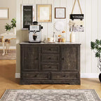 Buffet de Ferme, Bahut de Rangement avec 5 Tiroirs, 2 Portes, Meuble Bar en Bois, Table Buffet pour Salle à Manger et Salon