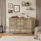 Buffet de Ferme, Bahut de Rangement avec 5 Tiroirs, 2 Portes, Meuble Bar en Bois, Table Buffet pour Salle à Manger et Salon
