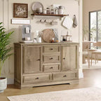 Buffet de Ferme, Bahut de Rangement avec 5 Tiroirs, 2 Portes, Meuble Bar en Bois, Table Buffet pour Salle à Manger et Salon