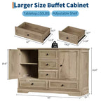 Buffet de Ferme, Bahut de Rangement avec 5 Tiroirs, 2 Portes, Meuble Bar en Bois, Table Buffet pour Salle à Manger et Salon