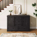 Farmhouse Sideboard Buffet Cabinet, Sideboard Storage credenza with 5 Drawers, 2 Doors, Wood Bar Cabinet, Buffet Table for Dining Room Living Room