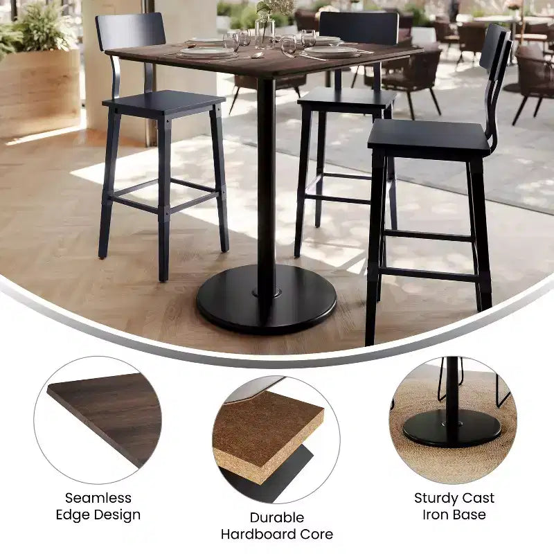 36 Inch Square Bar Height Table with TopGuard HPL Tabletop and Cast Iron Base