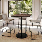 Table de bar carrée de 36 pouces avec plateau et base en fonte.