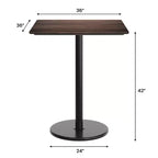 Table de bar carrée de 36 pouces avec plateau et base en fonte.