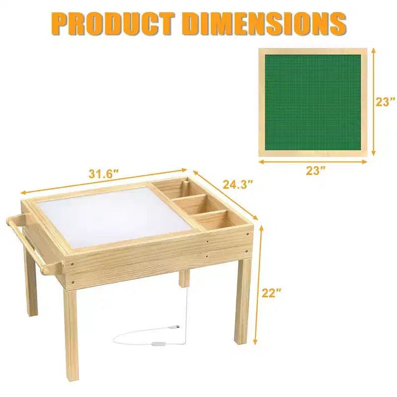 Table lumineuse 3-en-1 pour enfants avec rangement, table d'activités LED sensorielle pour blocs de construction et dessin, à partir de 3 ans
