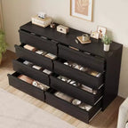 Commode à 8 tiroirs pour chambre à coucher, 137 cm de large, chêne naturel, 8 tiroirs de rangement avec grand espace de rangement, organiseur de commode en bois pour salon, entrée, chambre d'enfant