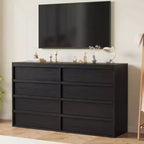 Commode à 8 tiroirs pour chambre à coucher, 137 cm de large, chêne naturel, 8 tiroirs de rangement avec grand espace de rangement, organiseur de commode en bois pour salon, entrée, chambre d'enfant