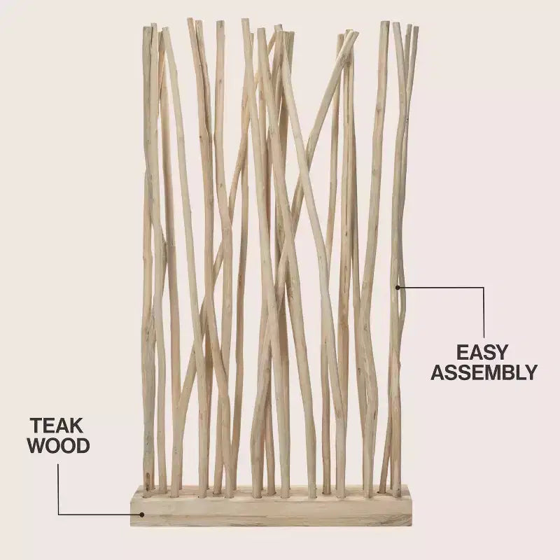 Paravent simple en branches de teck fait main style Bohème Côtier 99cm L x 173cm H