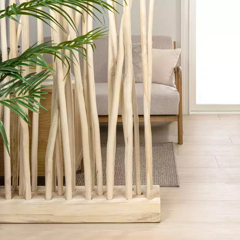 Paravent simple en branches de teck fait main style Bohème Côtier 99cm L x 173cm H