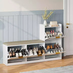 Banc de rangement pour chaussures avec 5 tiroirs rabattables et étagère étagée, meuble à chaussures pour 18 paires avec siège rembourré, étagère à chaussures étroite pour entrée et couloir