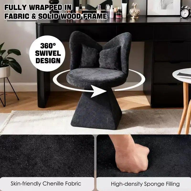 Chaise de Coiffeuse Élégante avec Dossier Papillon Chaise Moderne pour Chambre Tabouret de Maquillage Pivotant Fauteuil d'Appoint
