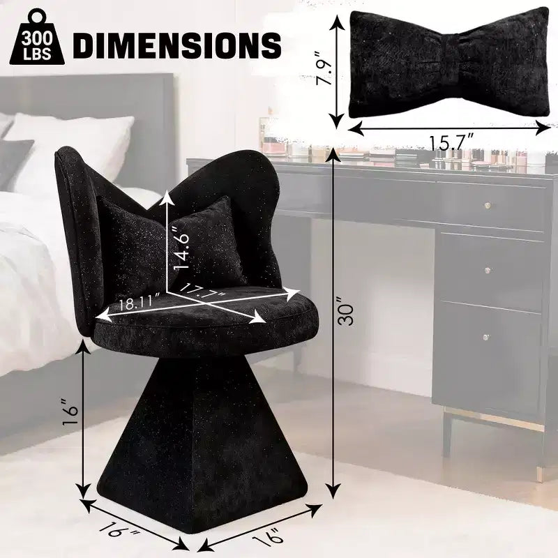 Chaise de Coiffeuse Élégante avec Dossier Papillon Chaise Moderne pour Chambre Tabouret de Maquillage Pivotant Fauteuil d'Appoint
