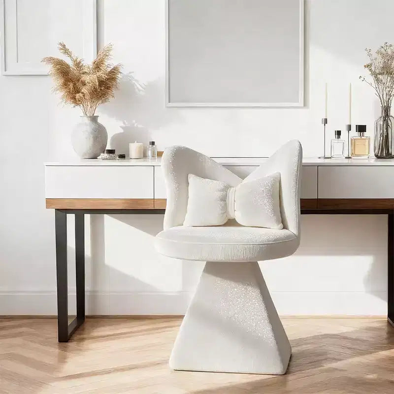 Chaise de Coiffeuse Élégante avec Dossier Papillon Chaise Moderne pour Chambre Tabouret de Maquillage Pivotant Fauteuil d'Appoint