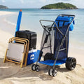 Chariot de plage à grandes roues pour sable, capacité de charge de 75 kg, pliable, robuste, bleu et gris