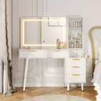 Coiffeuse à cannelures de 48 pouces avec lumières, plateau en verre, miroir éclairé HD de 36 pouces, 5 tiroirs, 3 étagères, blanc