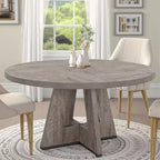 Table à manger ronde de 119 cm de style rustique, 4 places, avec plateau en MDF et cadre en métal