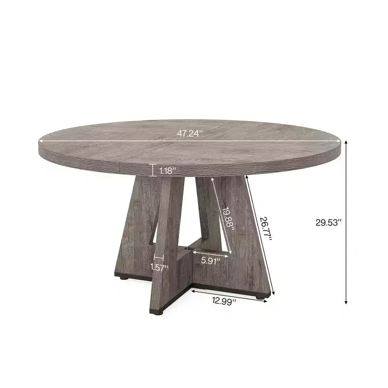 Table à manger ronde de 119 cm de style rustique, 4 places, avec plateau en MDF et cadre en métal