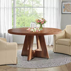 Table à manger ronde de 119 cm de style rustique, 4 places, avec plateau en MDF et cadre en métal
