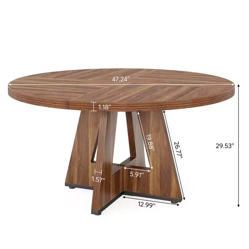 Table à manger ronde de 119 cm de style rustique, 4 places, avec plateau en MDF et cadre en métal