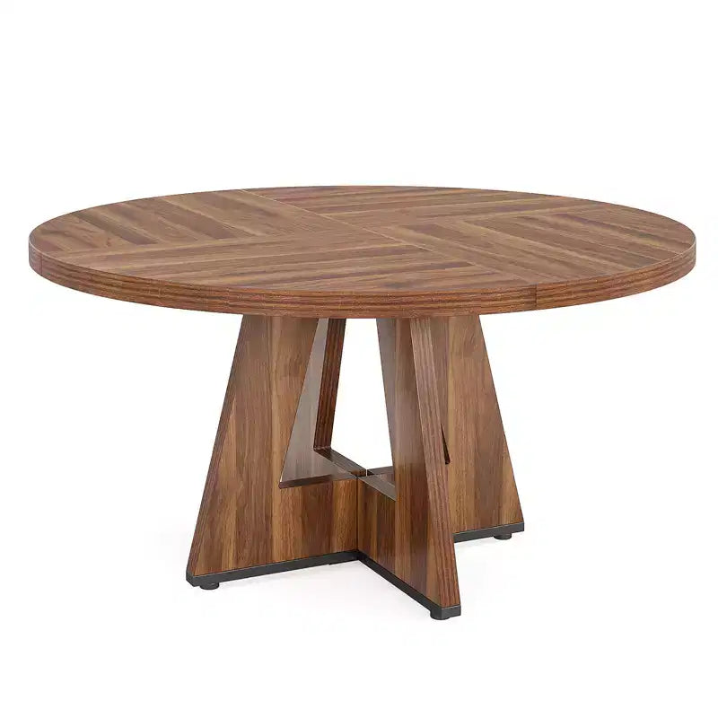 Table à manger ronde de 119 cm de style rustique, 4 places, avec plateau en MDF et cadre en métal