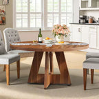 MAYEERTY 47 Inch Round Farmhouse Dining Table, 4 Seater Rustic Kitchen Table with Metal Frame & MDF Top