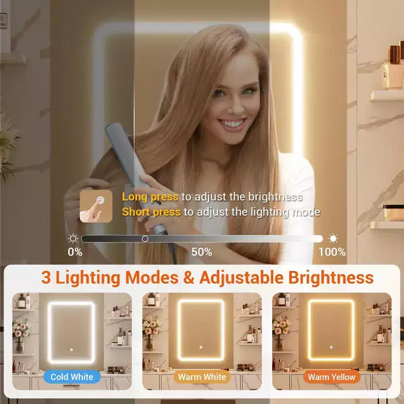 Coiffeuse de 43 pouces avec miroir et lumière LED, 7 tiroirs, étagères, support pour sèche-cheveux, table de maquillage pour chambre à coucher
