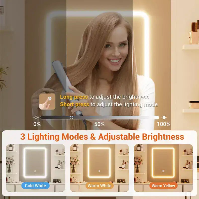 Coiffeuse de 43 pouces avec miroir et lumière LED, 7 tiroirs, étagères, support pour sèche-cheveux, table de maquillage pour chambre à coucher