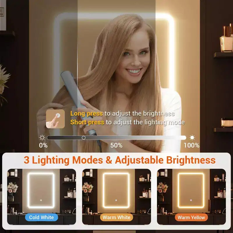 Coiffeuse de 43 pouces avec miroir et lumière LED, 7 tiroirs, étagères, support pour sèche-cheveux, table de maquillage pour chambre à coucher