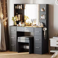 GustoWave 43 Vanity Desk with Mirror and led light, 7 Drawers Shelves Hairdryer Rack Makeup Table for Bedroom