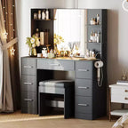 GustoWave 43 Vanity Desk with Mirror and led light, 7 Drawers Shelves Hairdryer Rack Makeup Table for Bedroom