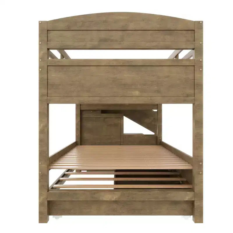 Cadre de Lit Superposé Twin XL avec Lit Gigogne, Escalier de Rangement, Armoire et 3 Tiroirs pour Enfants