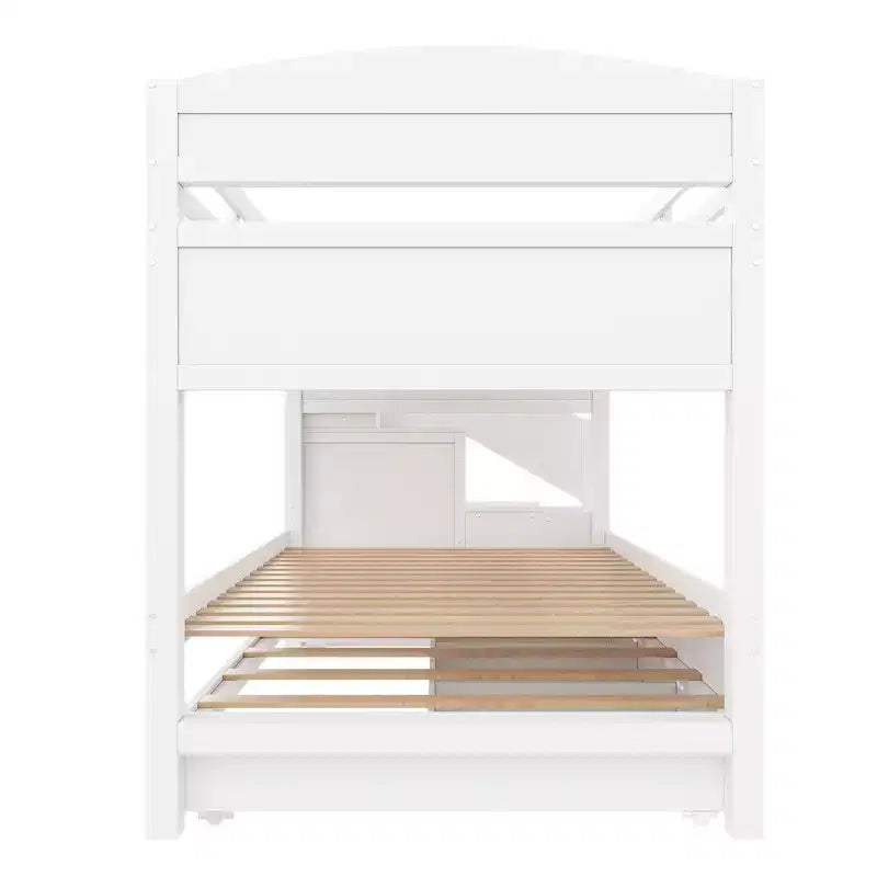 Cadre de Lit Superposé Twin XL avec Lit Gigogne, Escalier de Rangement, Armoire et 3 Tiroirs pour Enfants