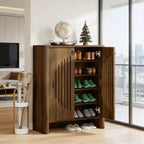 Meuble de rangement moderne en bois de 32 pouces avec 2 portes à persiennes rondes et étagères amovibles