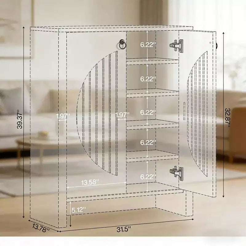 Meuble de rangement moderne en bois de 32 pouces avec 2 portes à persiennes rondes et étagères amovibles