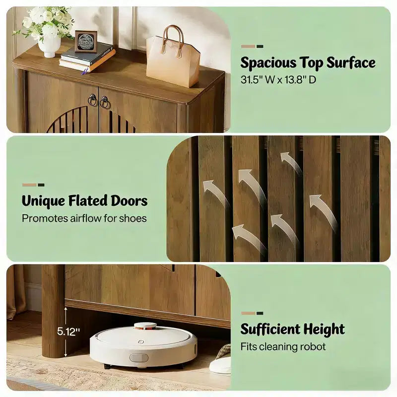 Meuble de rangement moderne en bois de 32 pouces avec 2 portes à persiennes rondes et étagères amovibles