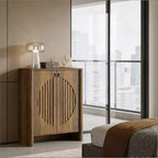 Meuble de rangement moderne en bois de 32 pouces avec 2 portes à persiennes rondes et étagères amovibles