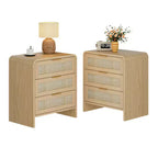 Rattan 3 Boho Rattan 3 Drawer Nightstand for Bedroom Living Room