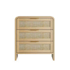 Table de chevet à 3 tiroirs en rotin bohème pour chambre et salon