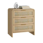 Table de chevet à 3 tiroirs en rotin bohème pour chambre et salon