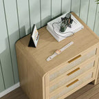 Table de chevet à 3 tiroirs en rotin bohème pour chambre et salon