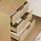 Table de chevet à 3 tiroirs en rotin bohème pour chambre et salon