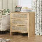 Table de chevet à 3 tiroirs en rotin bohème pour chambre et salon