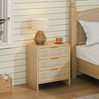 Table de chevet à 3 tiroirs en rotin bohème pour chambre et salon